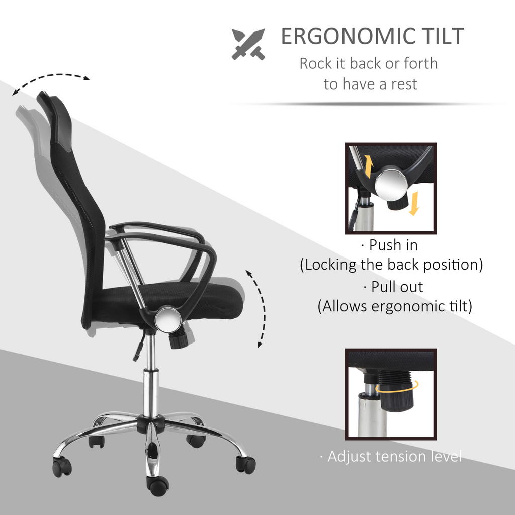 Executive Office Chair High Back Mesh Chair Seat Office Desk Chairs, Black