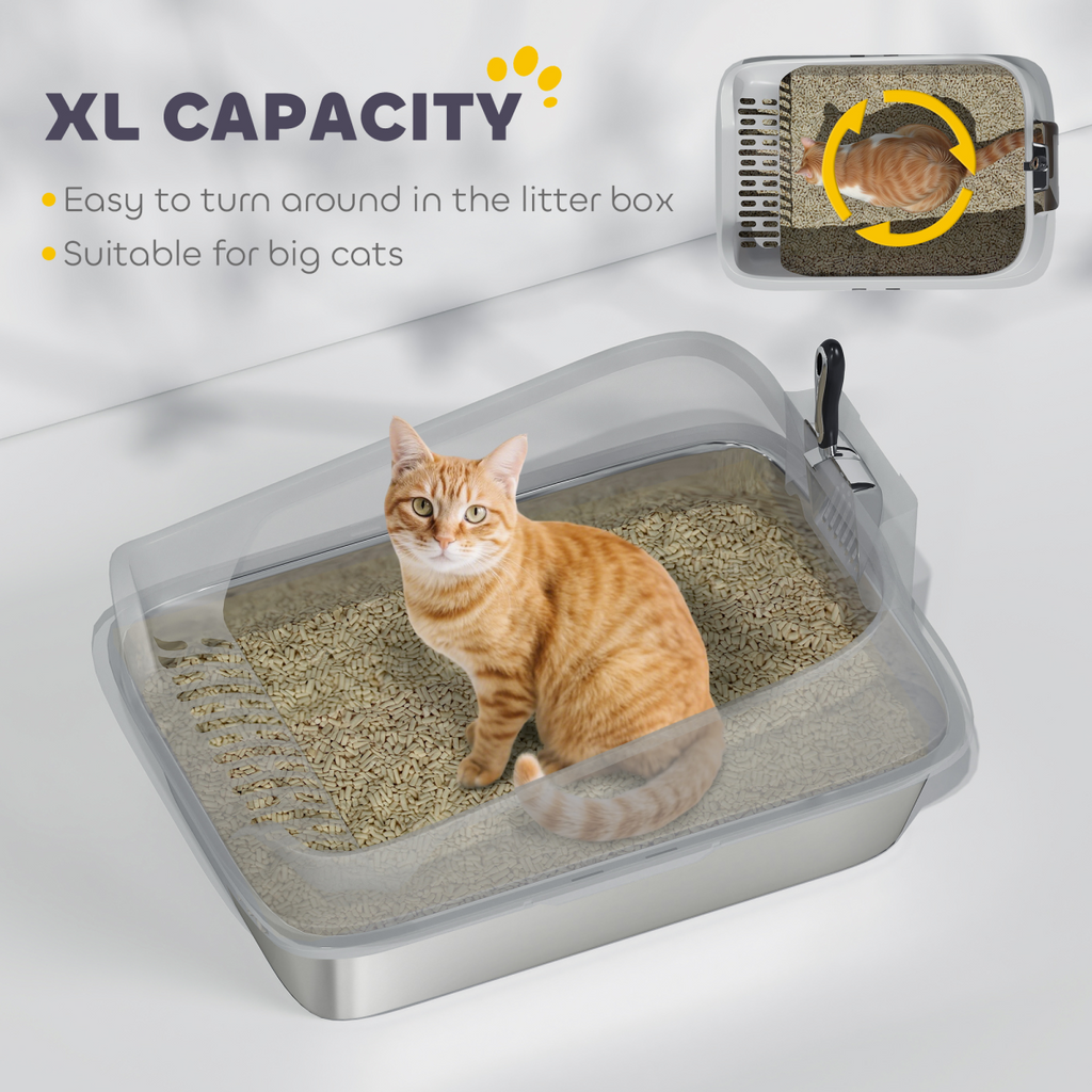 Extra-Large Stainless Steel Cat Litter Box with High Sides – 60cm