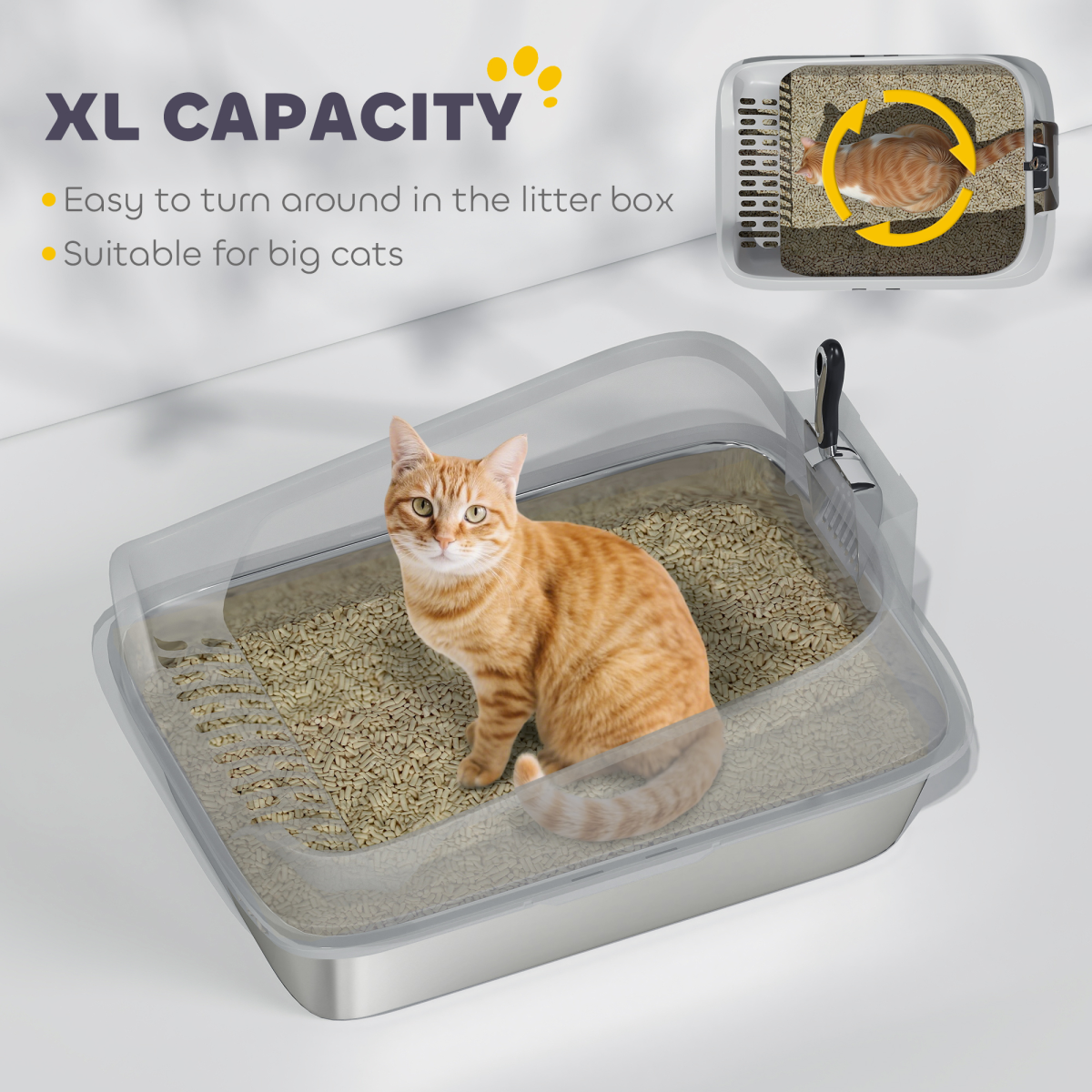 Extra-Large Stainless Steel Cat Litter Box with High Sides – 60cm