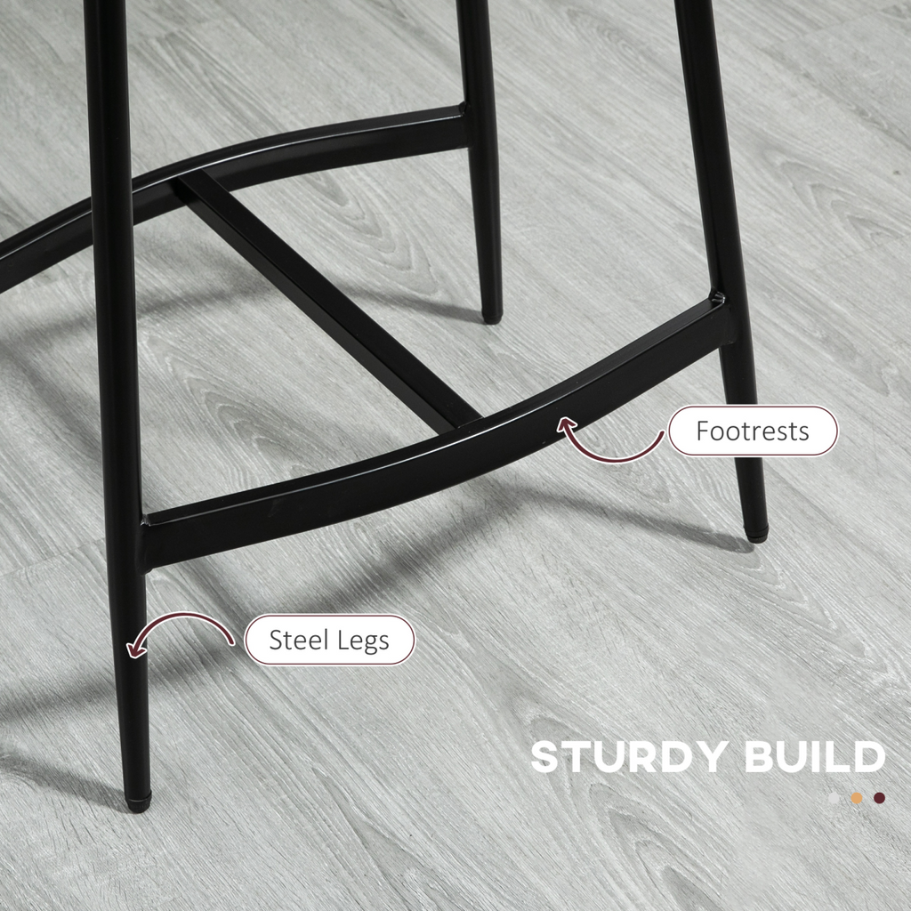 HOMCOM Breakfast Bar Stools Set of 2 Upholstered Barstools w/ Curved Seat Grey