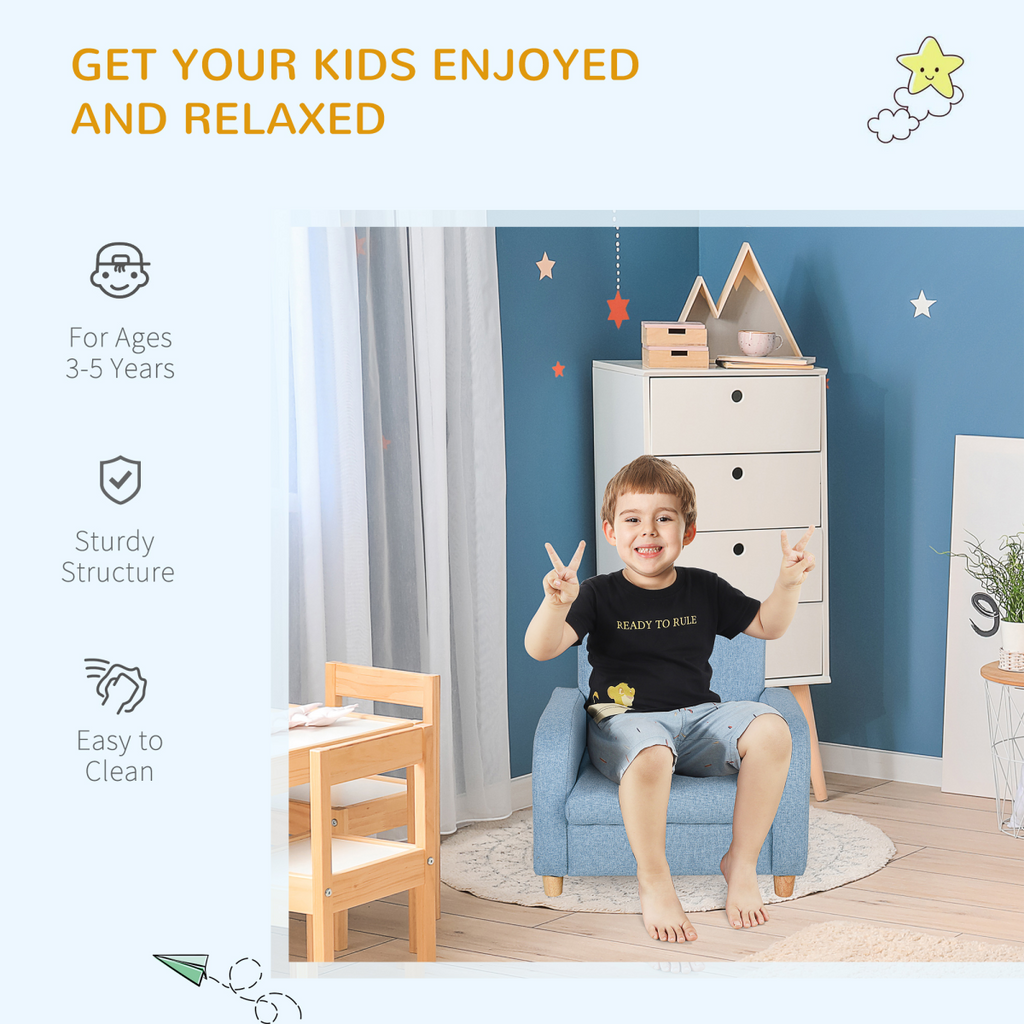Child Armchair Wood Frame with Cushion Padding Seat Low-Rise Bedroom
