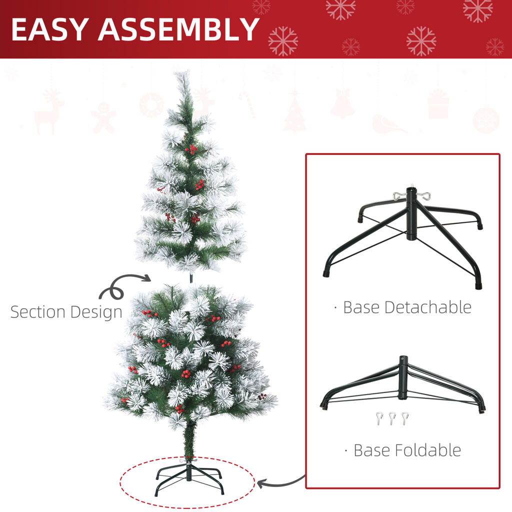 5ft Indoor Christmas Tree Artificial Berry Xmas Deco Metal Stand and 184 Tips
