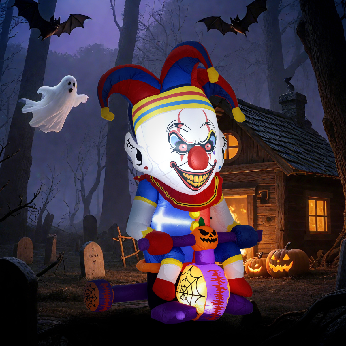 Outsunny 4ft Blow Up Outdoor Halloween Decoration, Clown on Bicycle