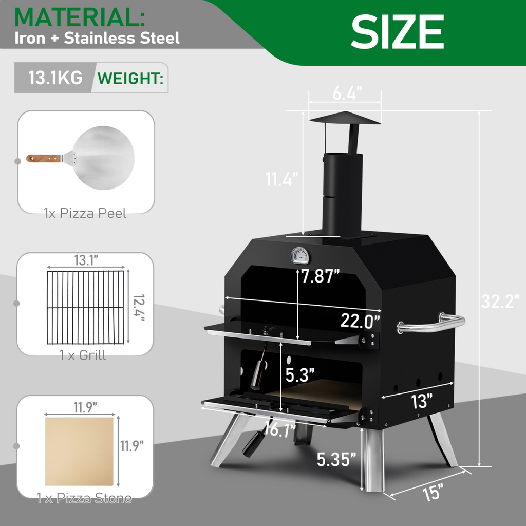 Outdoor Pizza Oven Wood Fired 2-Layer Pizza Ovens Outside Pizza Maker with Stone