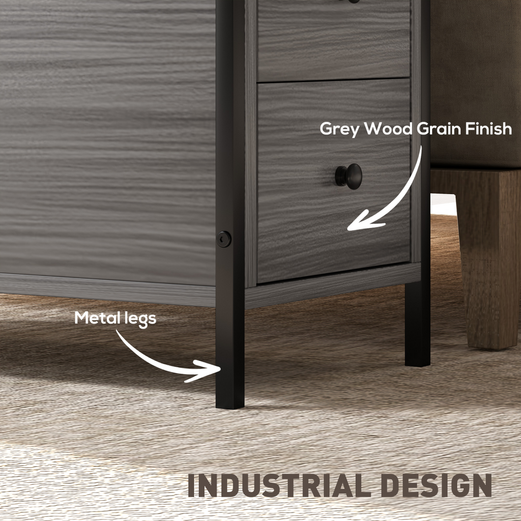 HOMCOM Narrow End Table, Sofa Side Table with 2 Drawers Storage Shelf, Grey