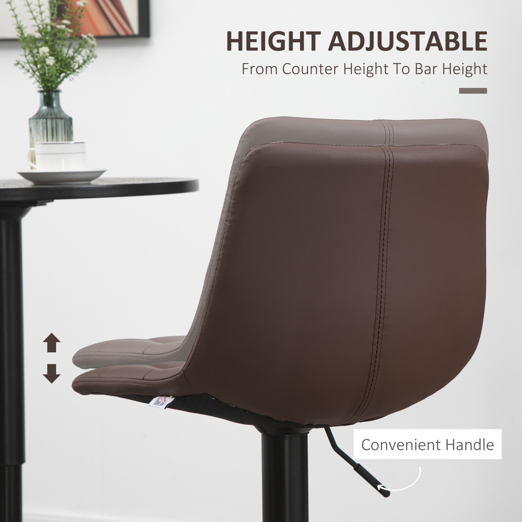 Set of 2, Adjustable Stools Swivel and Footrest for Home Pub Area, Brown