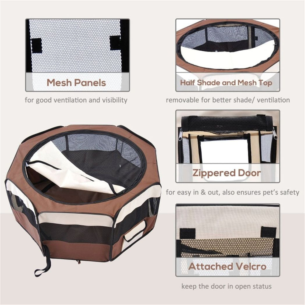PawHut Foldable Pet Playpen – Brown & Cream, 90cm