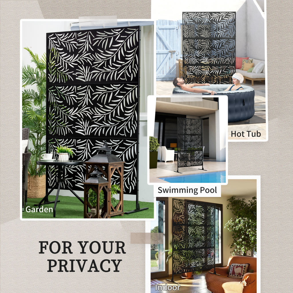 Outsunny 6.5FT Metal Outdoor Privacy Screen Panel with Stand and Ground Stakes