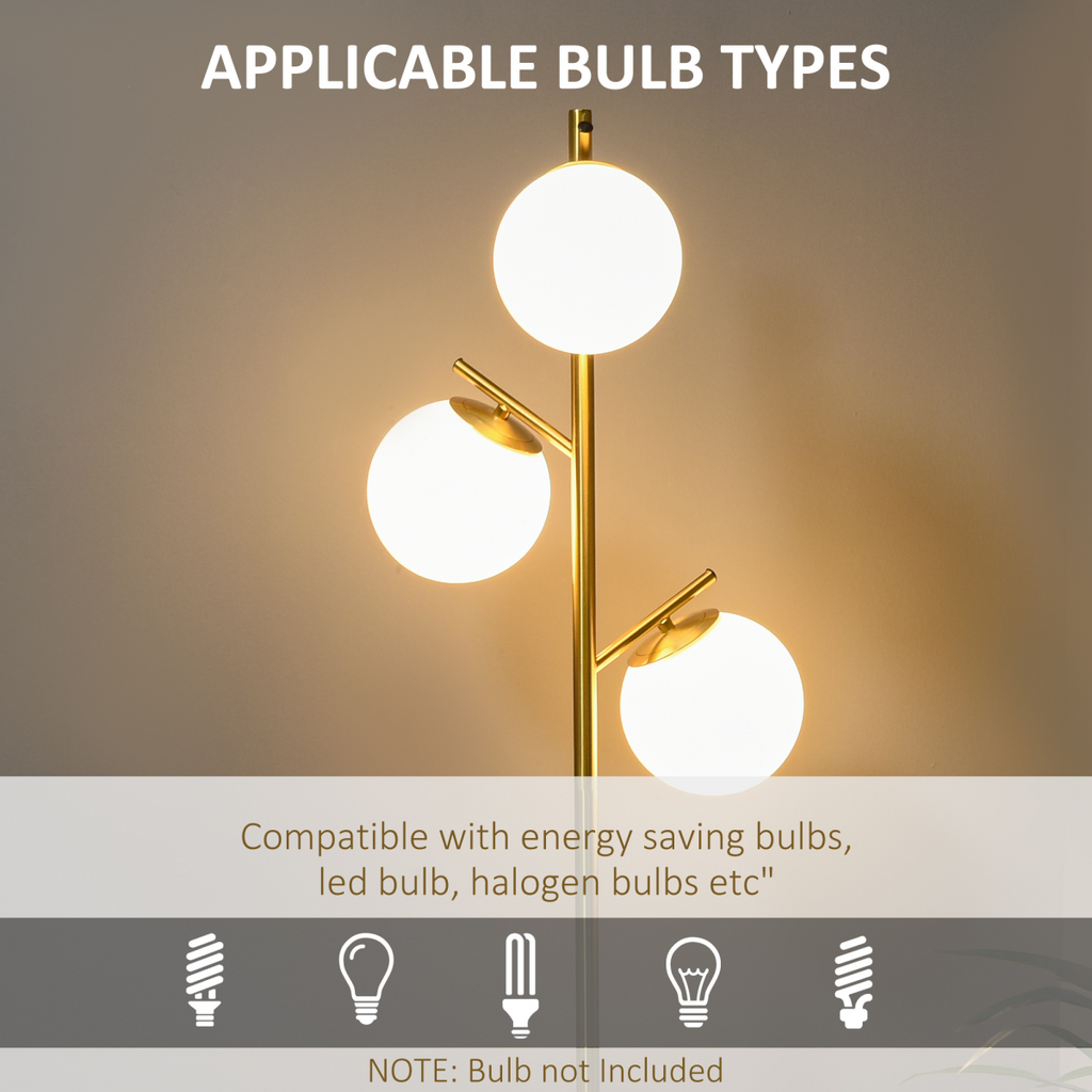 Modern Floor Lamp for Living Room Bedroom, 3 Light Tree Standing Lamp, Gold