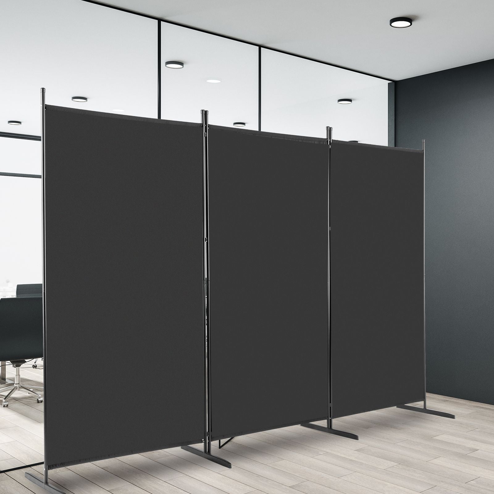 6FT Trifold 130g Polyester Fabric Plastic Foot Carbon Steel Frame Foldable Screen Black