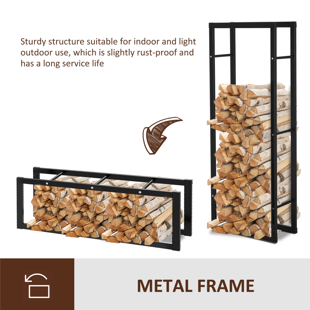 150cm Metal Firewood Log Holder Rack Elevated Design Balanced Base Side Rails