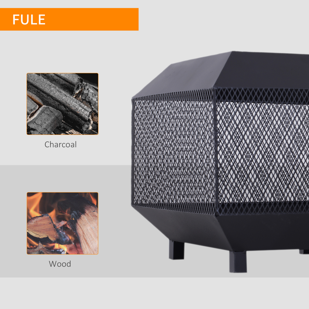 Outsunny Fire Pit, Square Shape, Steel-Black