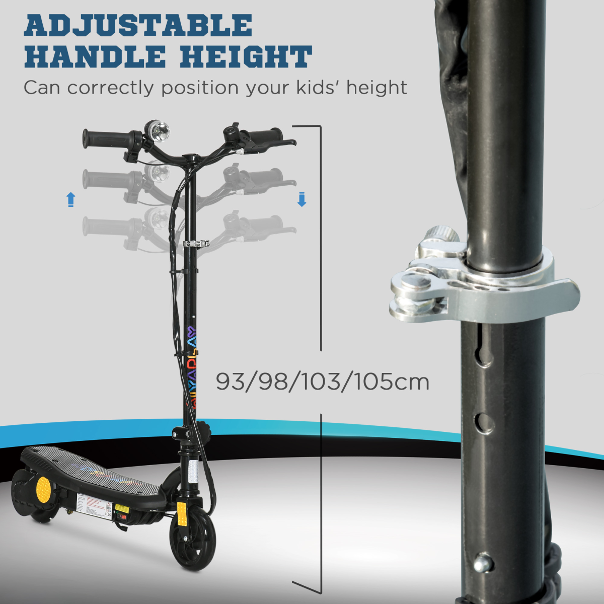 Folding Electric Scooter E-Scooter with LED Headlight, for Ages 7-14 Years - Black