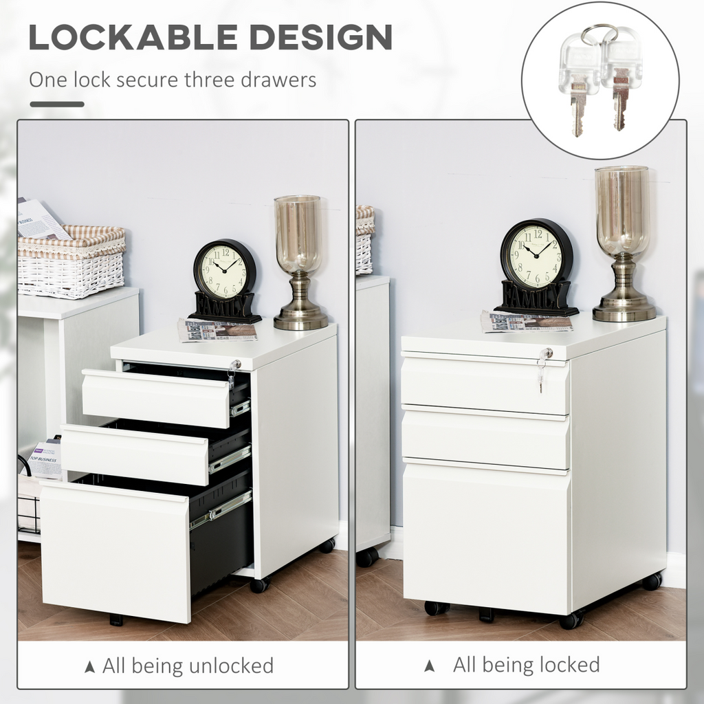 Mobile Vertical File Cabinet Lockable Metal Cabinet with 3 Drawers Vinsetto