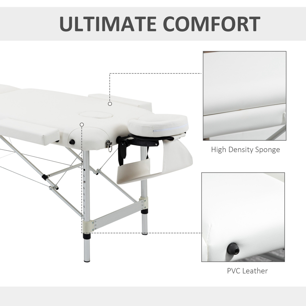 HOMCOM Folding PVC Leather Massage Table Aluminium Frame with Headrest