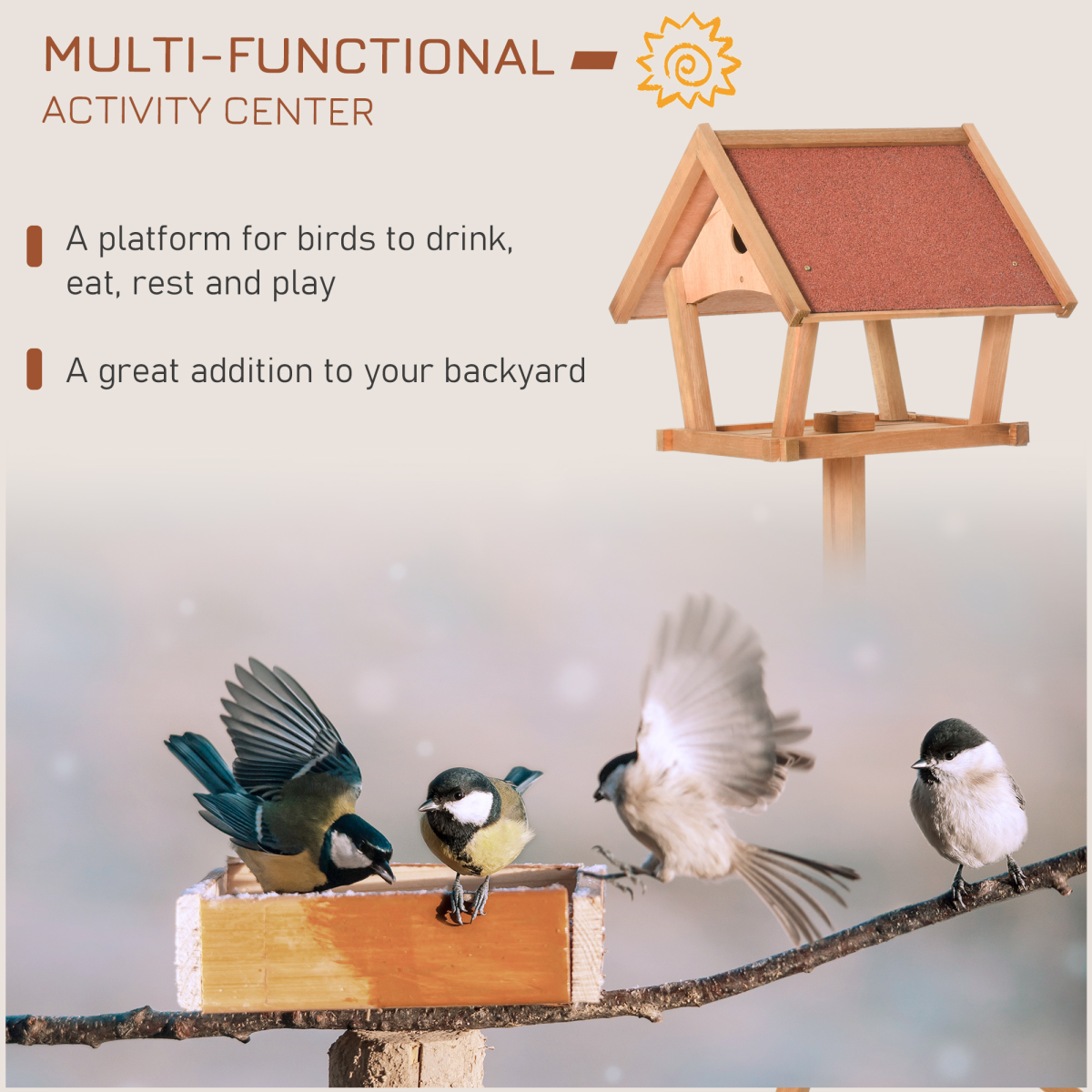 Wooden Bird Feeder Stand for Garden Pre-cut Weather Resistant 49 x 45 x 139cm