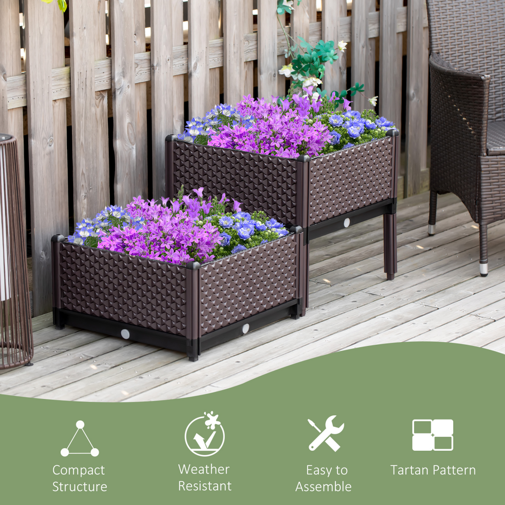 2-Piece Raised Garden Bed Planter Box for Flowers, Vegetables, Herbs