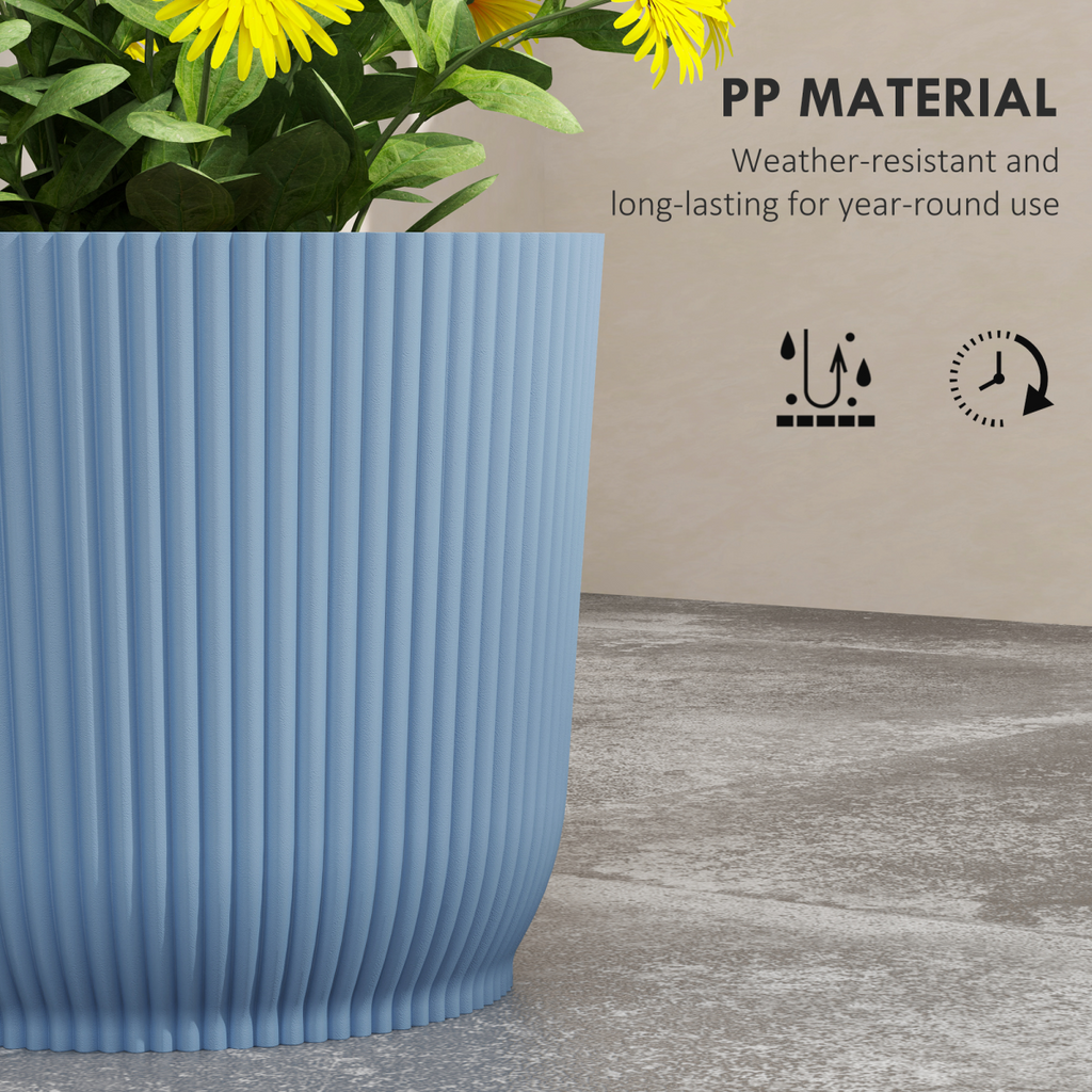 Outsunny Set of 2 Round Plant Pots Outdoor 22cm for Garden Decoration, Blue