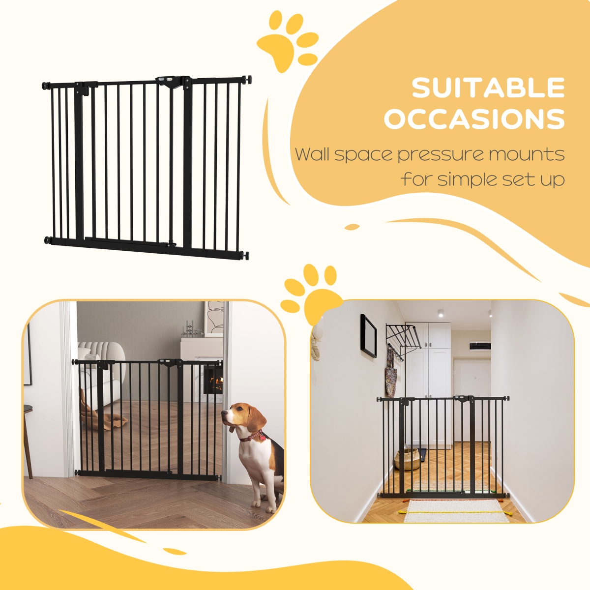 PawHut Adjustable Safety Gate with 2 Extensions and Four Adjustable Screws, Black