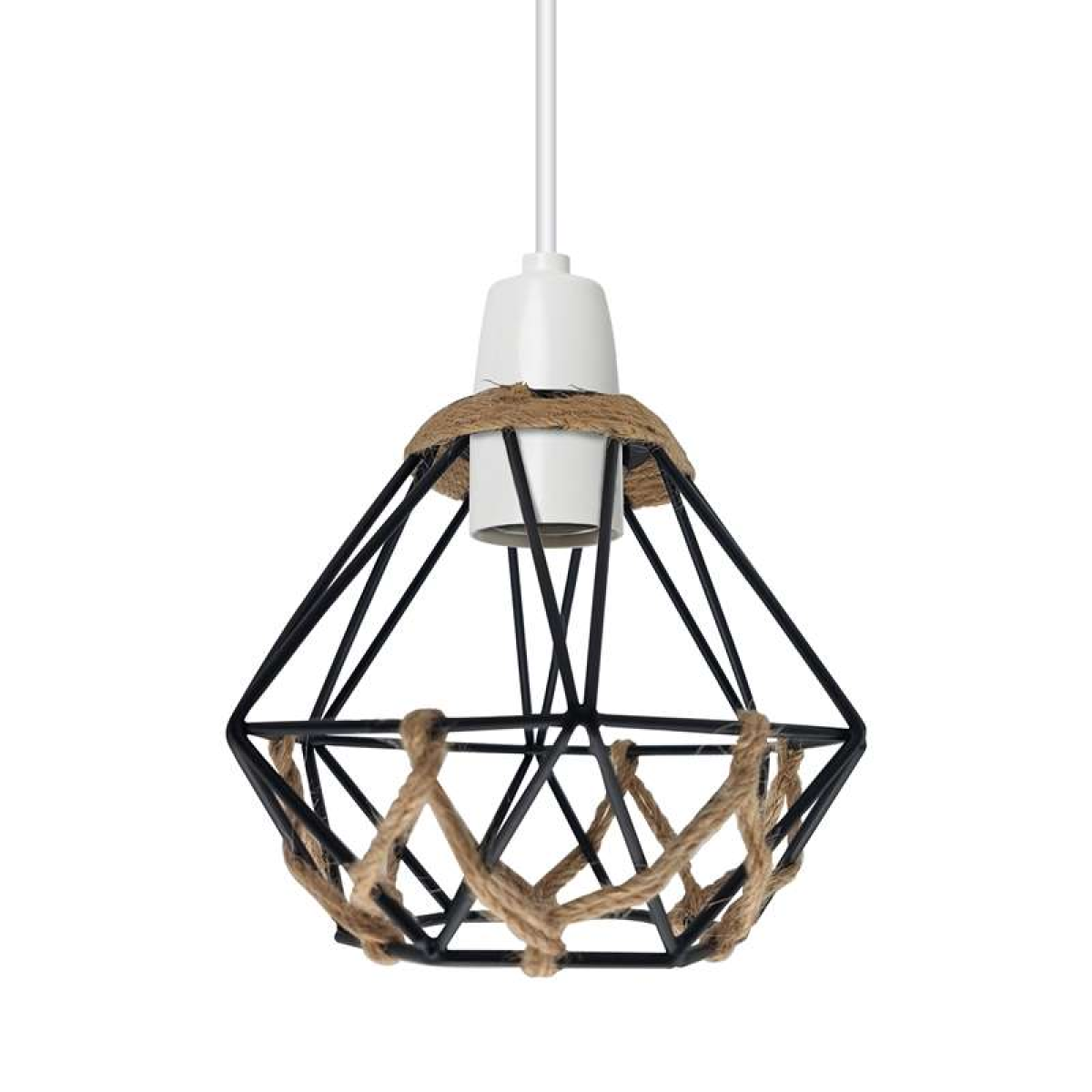 Vintage Black Farmhouse Diamond Hemp Rope Ball Lampshade with Reducer Ring~4586