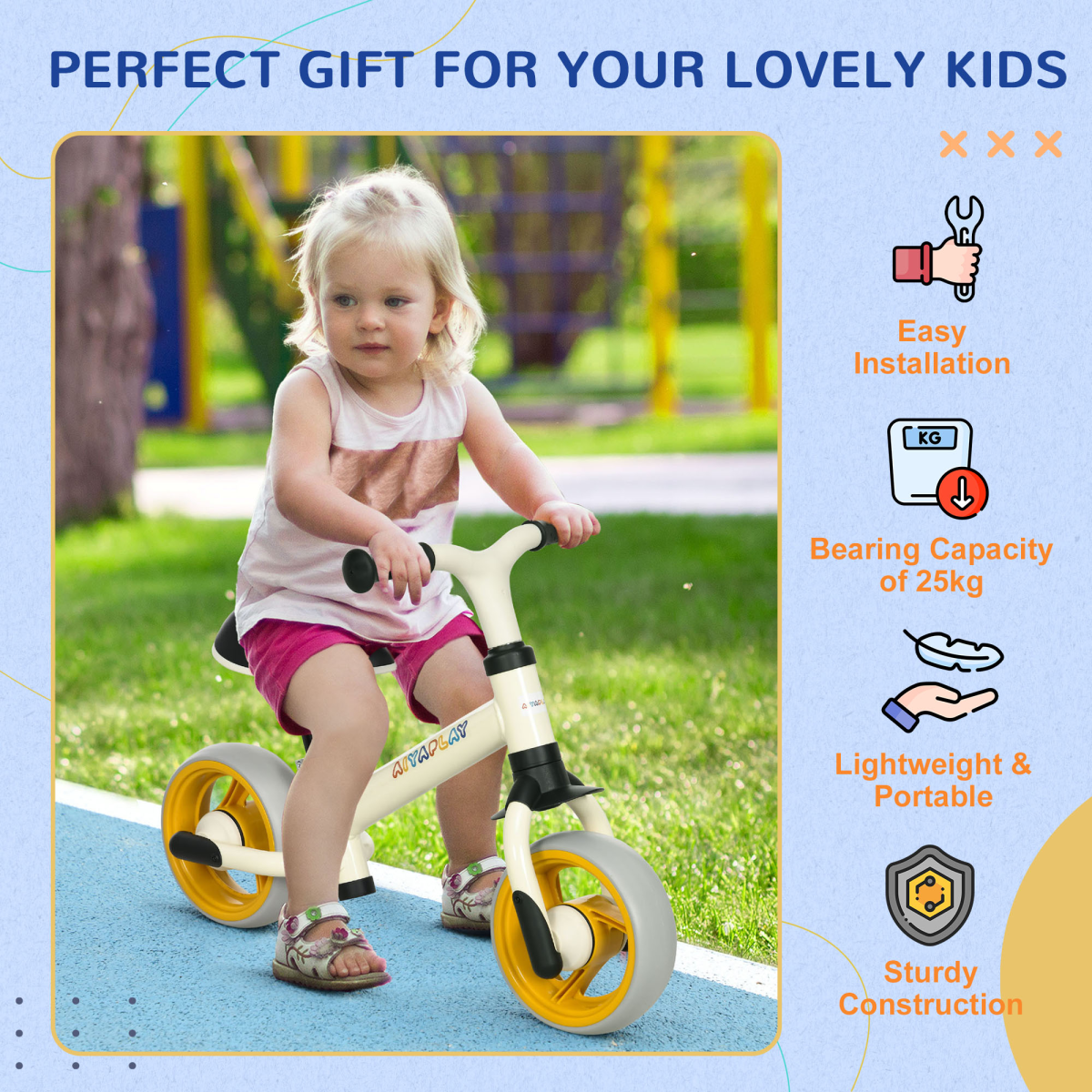 8" Baby Balance Bike with Adjustable Seat, Puncture-Free EVA Wheels - Orange