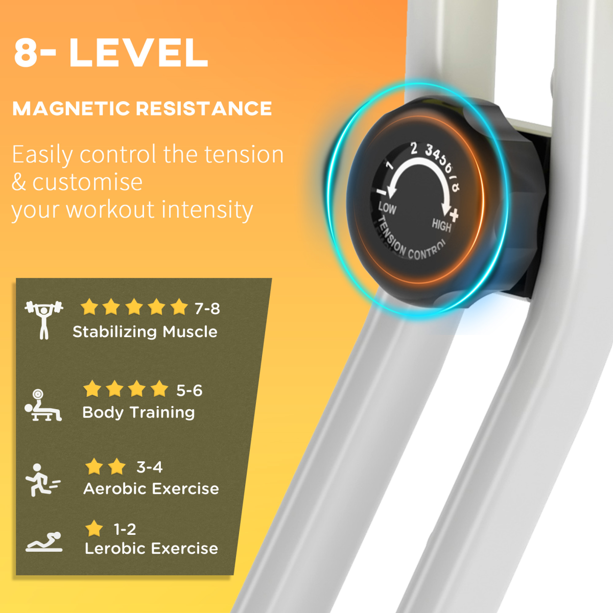 Magnetic Resistance Exercise Bike Foldable LCD Adjustable Seat Yellow