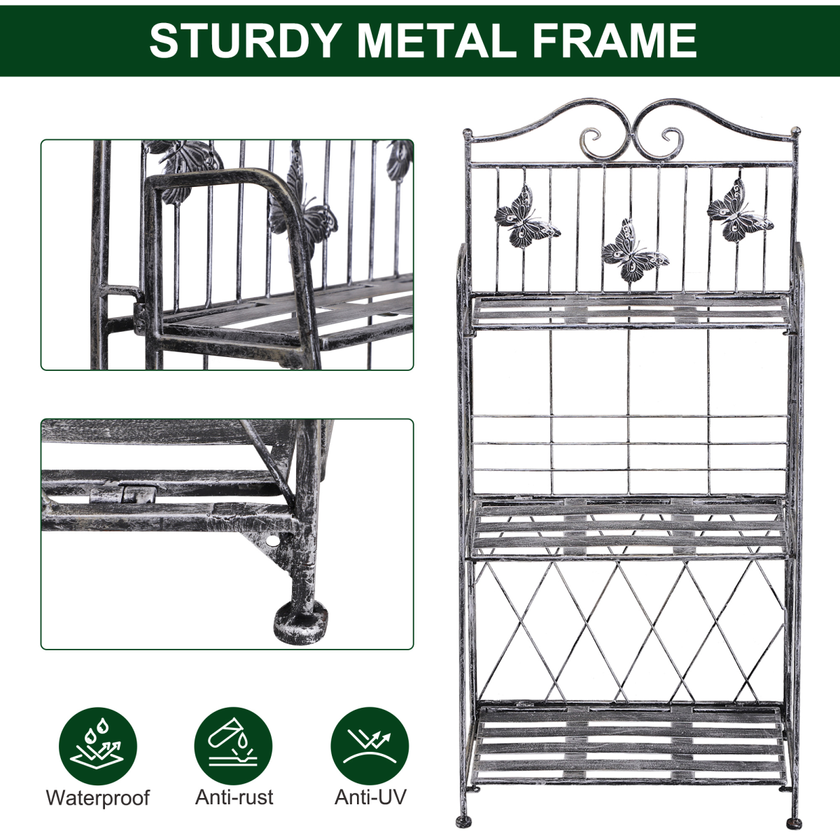 Outsunny 3-Tier Metal Folding Plant Stand Display Rack Bookshelf Unit Outdoor