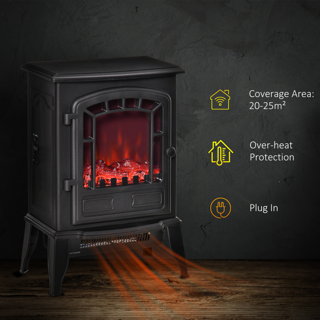 Free standing Electric Fireplace Stove Flame Effect Overheat Safety Protectio