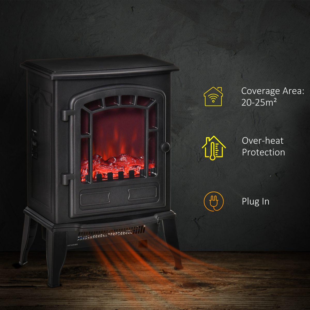 Free standing Electric Fireplace Stove Flame Effect Overheat Safety Protectio