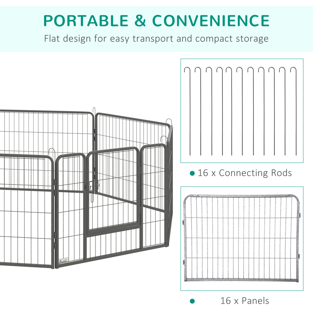 Heavy Duty Dog Pen with 2 Doors, 16 Panels Dog Playpen Puppy Pen, 60H cm