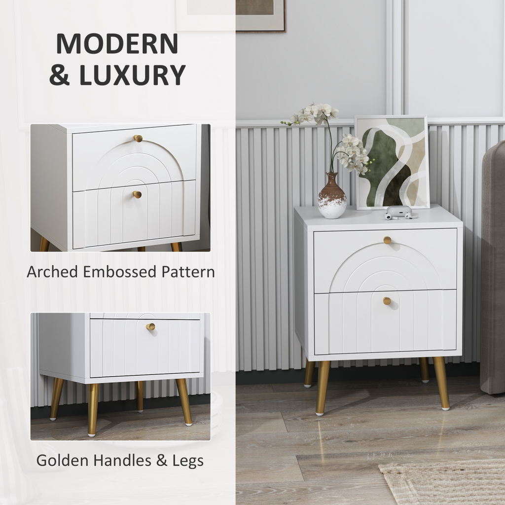 HOMCOM 2-Piece Bedside Tables Set with 2 Drawers for Bedroom, White