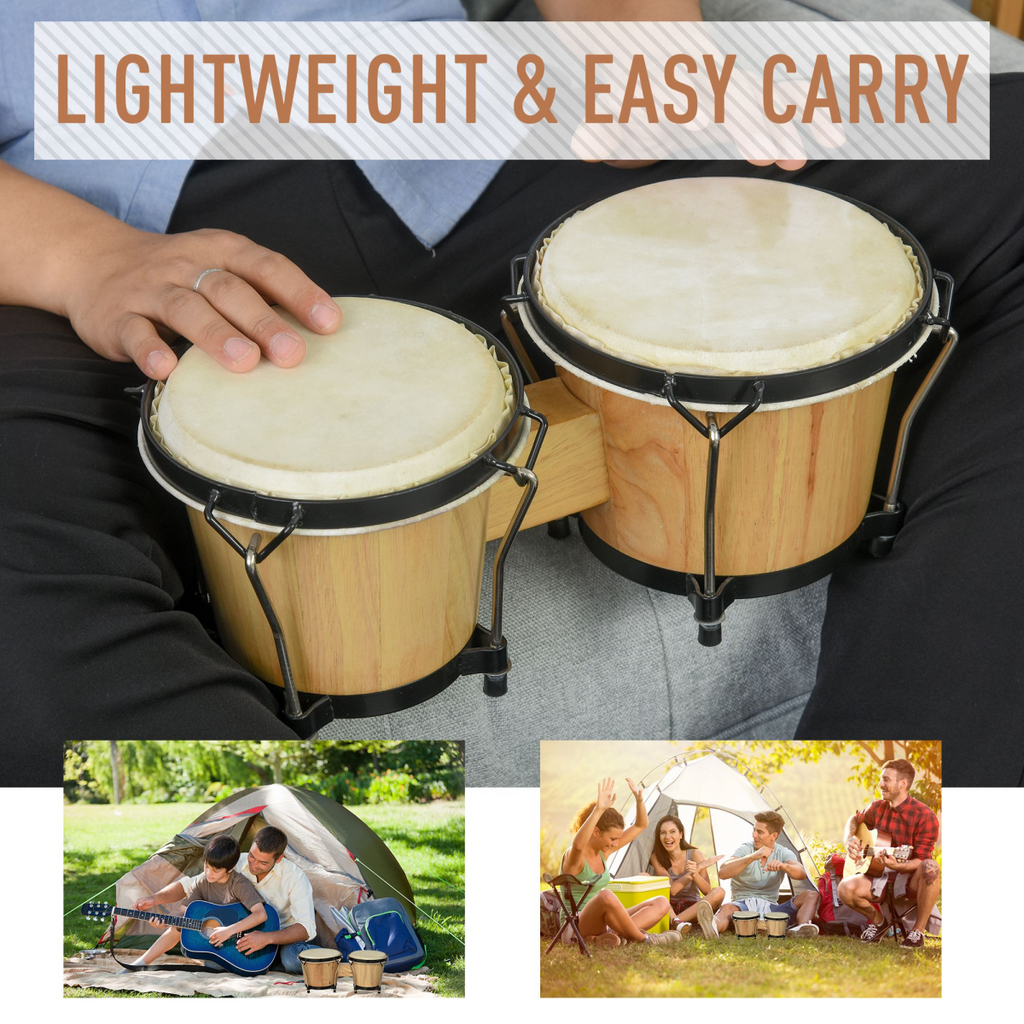 Wooden Bongo Drum Set with Sheepskin Drum Head 7.75" & 7" Tuning Wrench HOMCOM