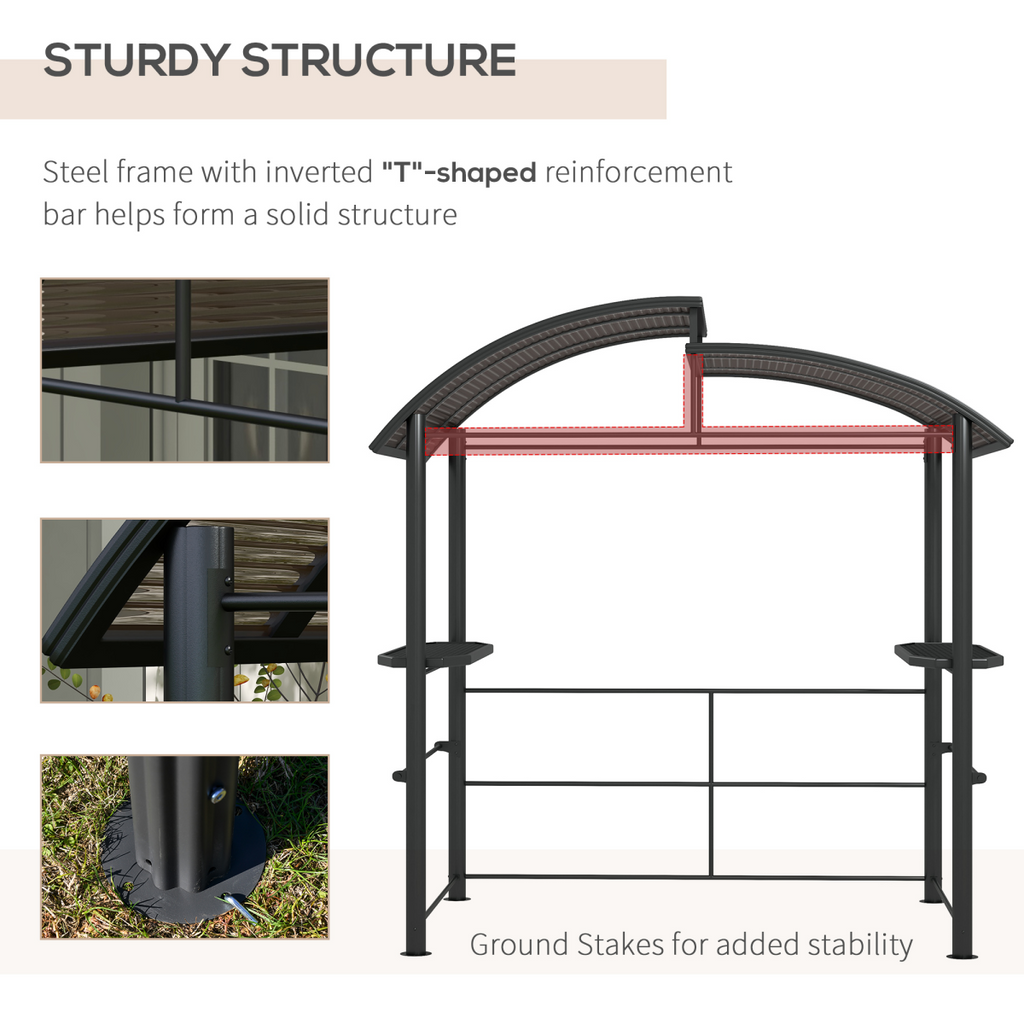 Outsunny BBQ Patio Canopy Gazebo with Interlaced Polycarbonate Roof 2 Shelves