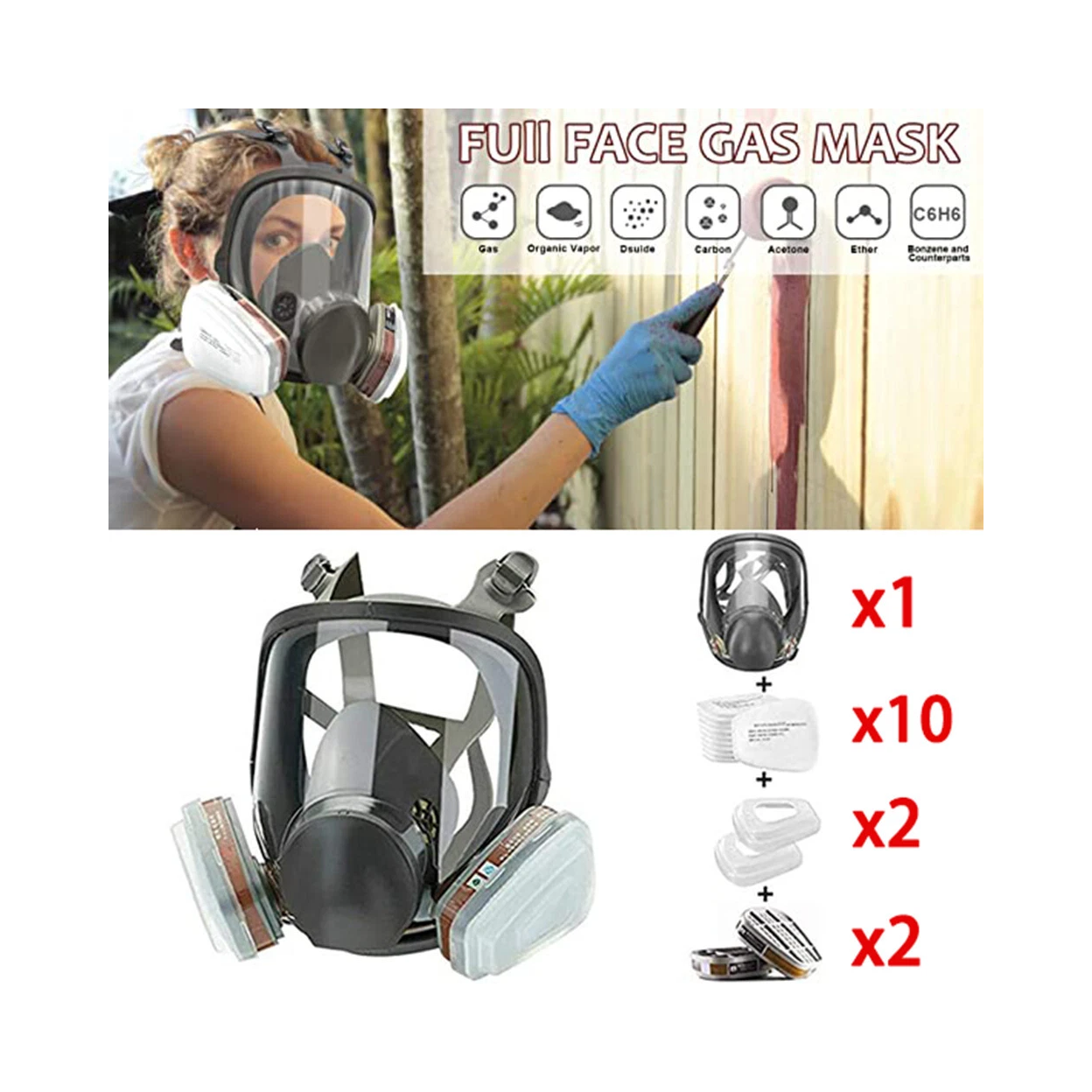 Reusable Full Face Mask Respirator for Woodworking Painting Welding Mask