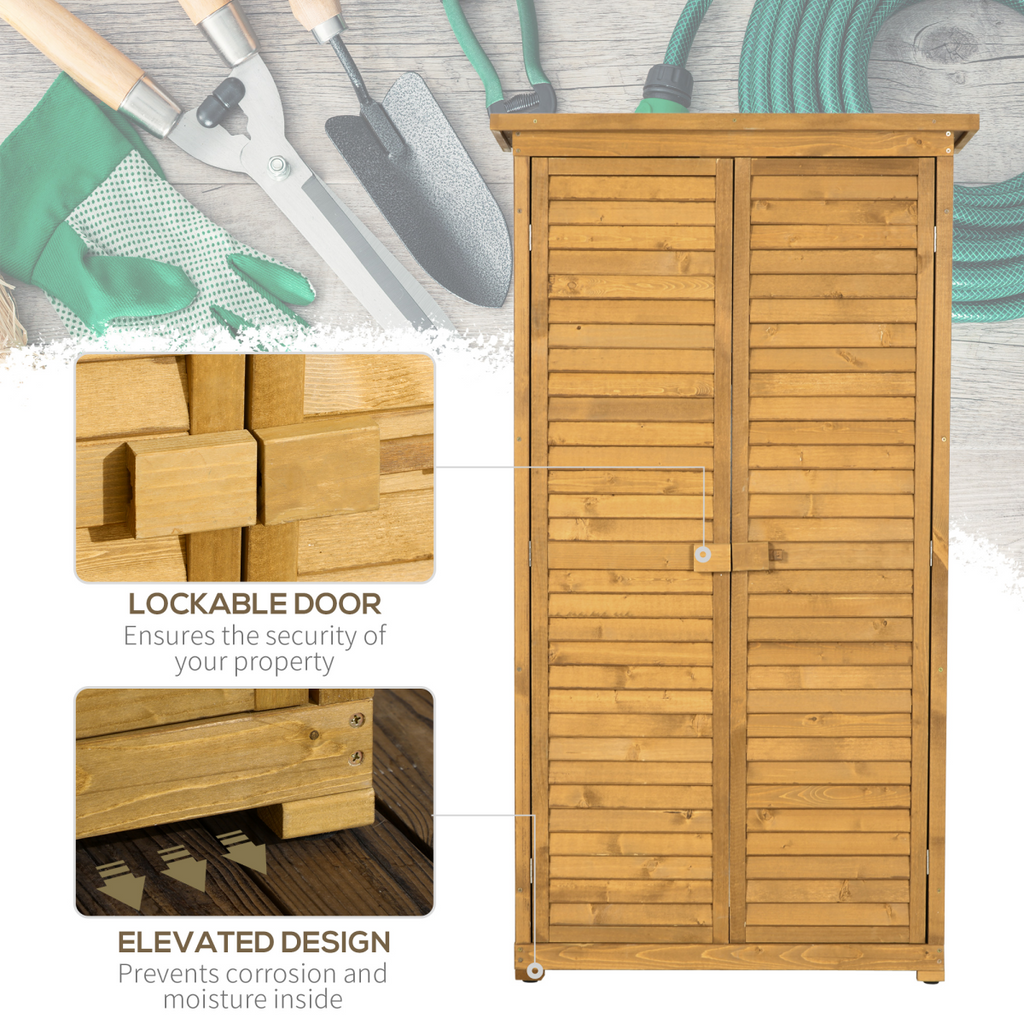 Wooden Garden Storage Shed Unit, 3-Tier Shelves Tool Cabinet Organizer