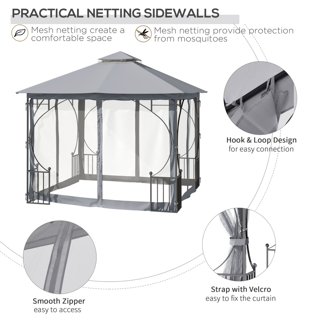 Gazebo Party Tent Canopy Sun Shade for Patio Garden Light Grey 3x3(m) Outsunny