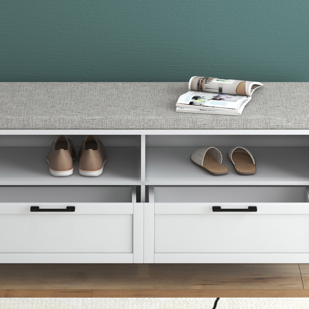 HOMCOM Shoe Bench with Removable Cushion, Open Compartments and Drawers