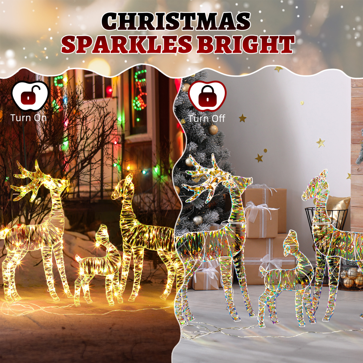 3-Piece Lighted Iridescent Christmas Reindeer Family Set Outdoor Decorations