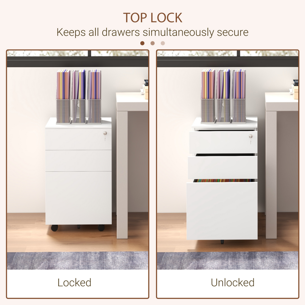 Vinsetto Steel File Cabinet with Lock Hanging Bar for Letter A4 Legal Size White