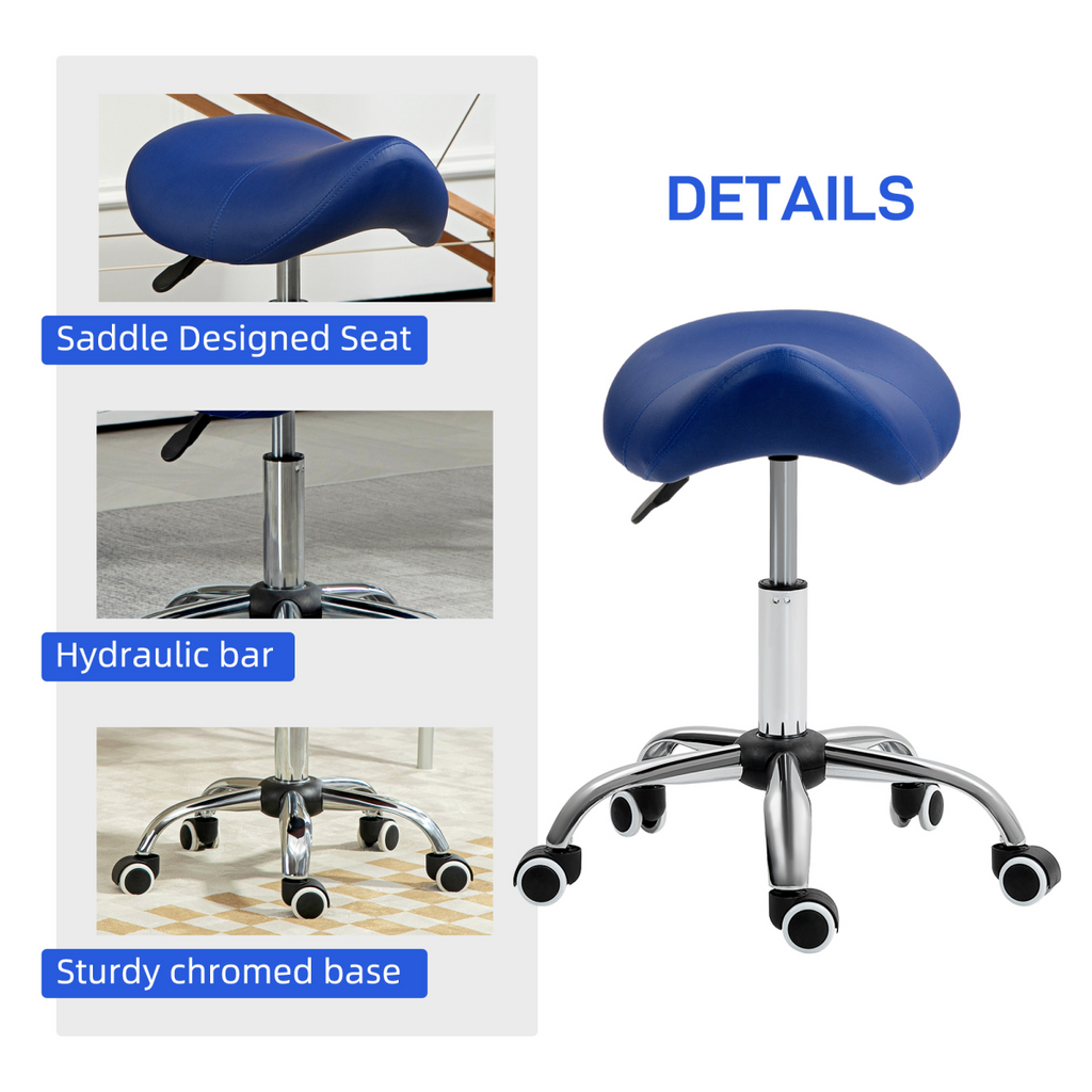 HOMCOM PU Leather Saddle Stool with Moulded Padded Seat Adjustable Height Blue
