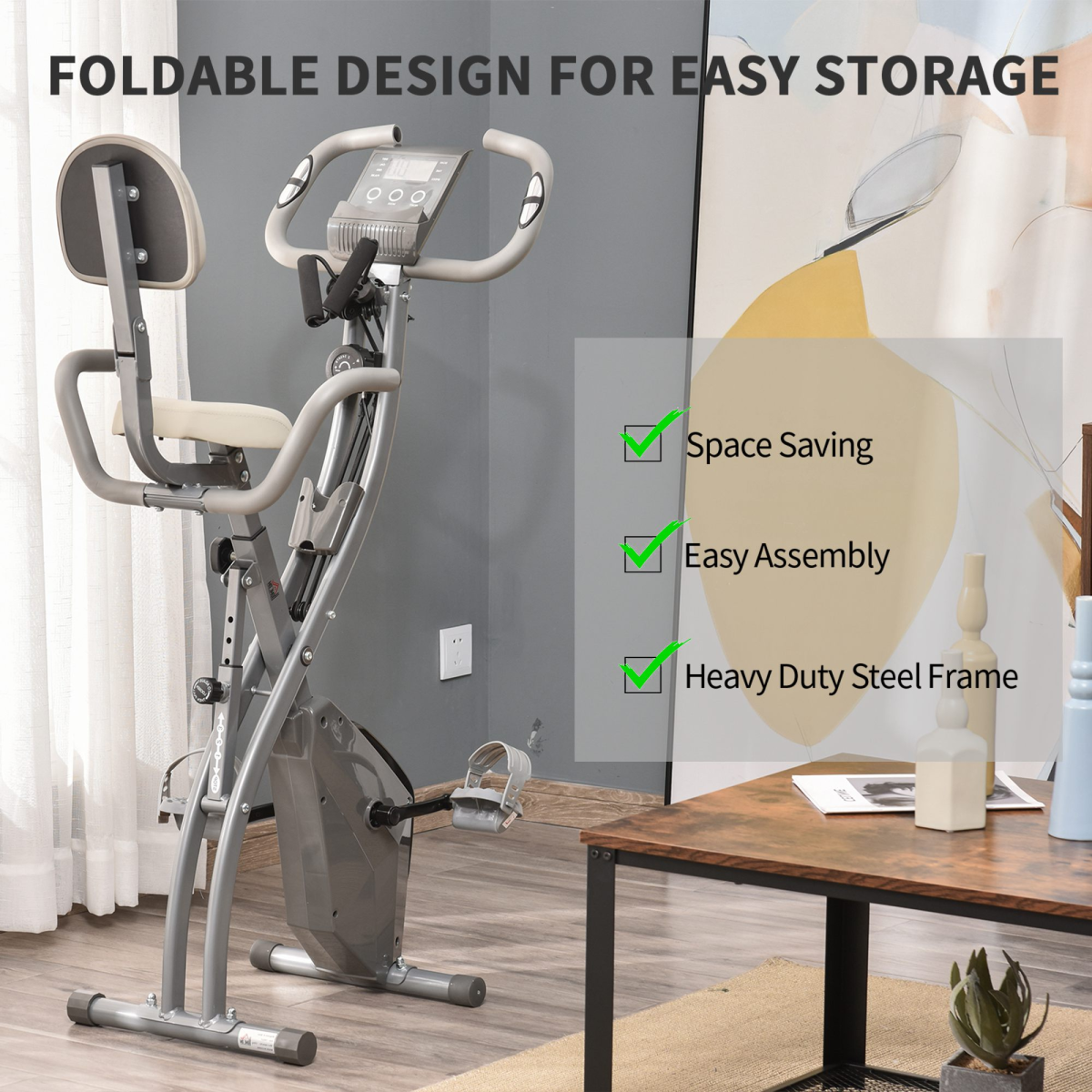 HOMCOM 2-In-1 Upright Exercise Bike 8-Level Adjustable with Pulse Sensor Grey