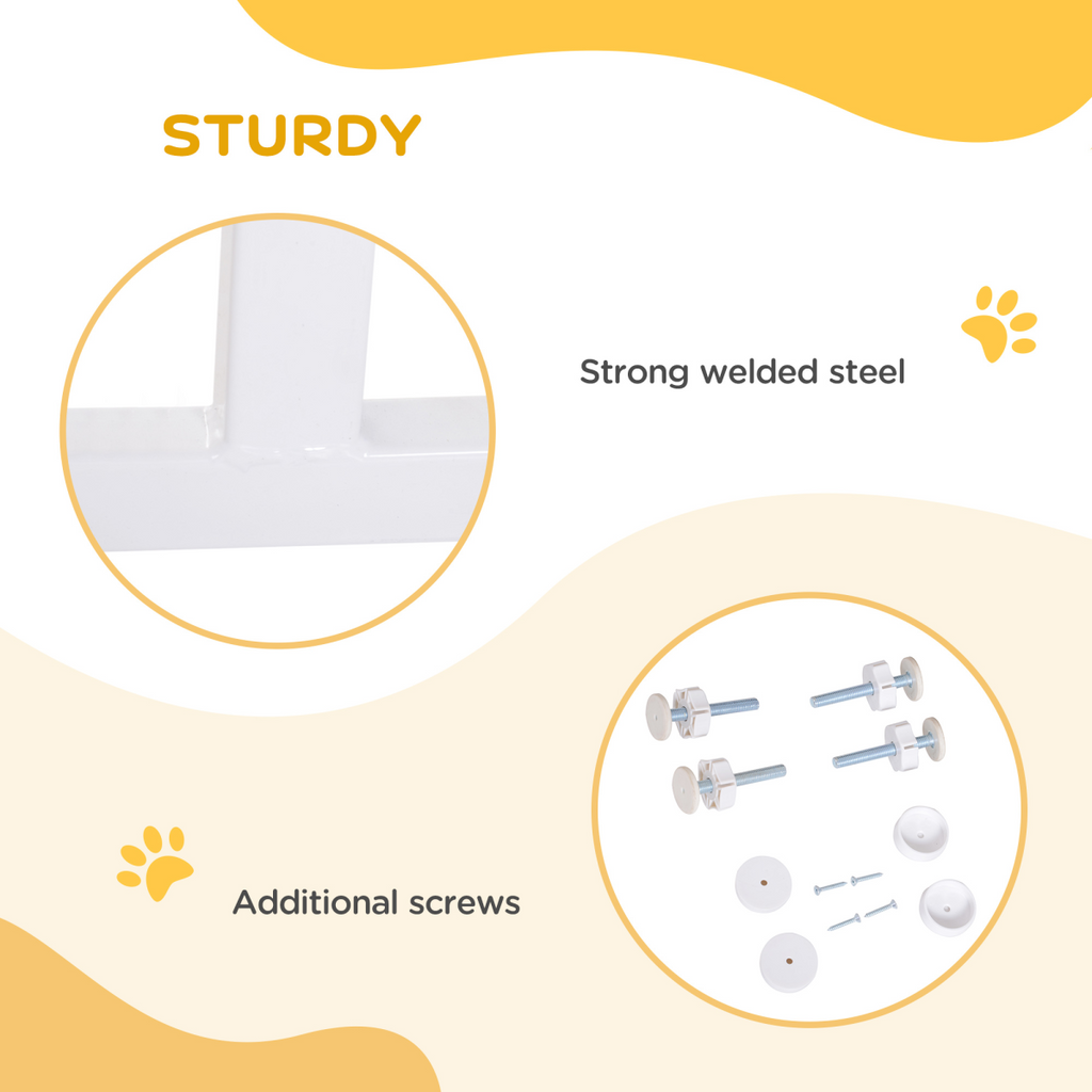 Pressure Fit Dog Gate Pet Barrier for stairs doorway, 76-107cm Width White