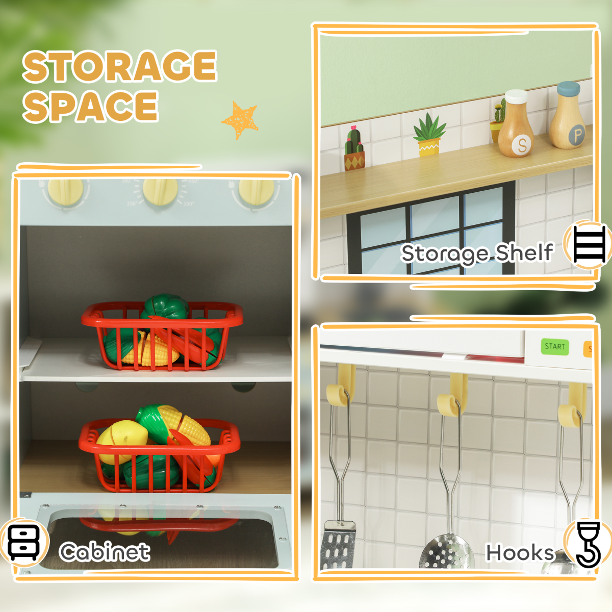 AIYAPLAY Play Kitchen, Kids Kitchen Playset with Light & Sound Stove