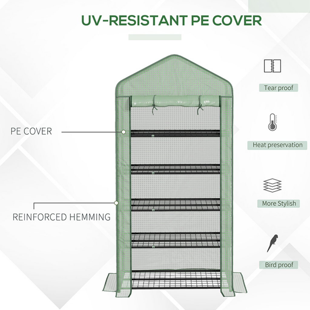 Outsunny Widened Mini Greenhouse 5 Tier Green House, 193H x 90W x 49Dcm, Green