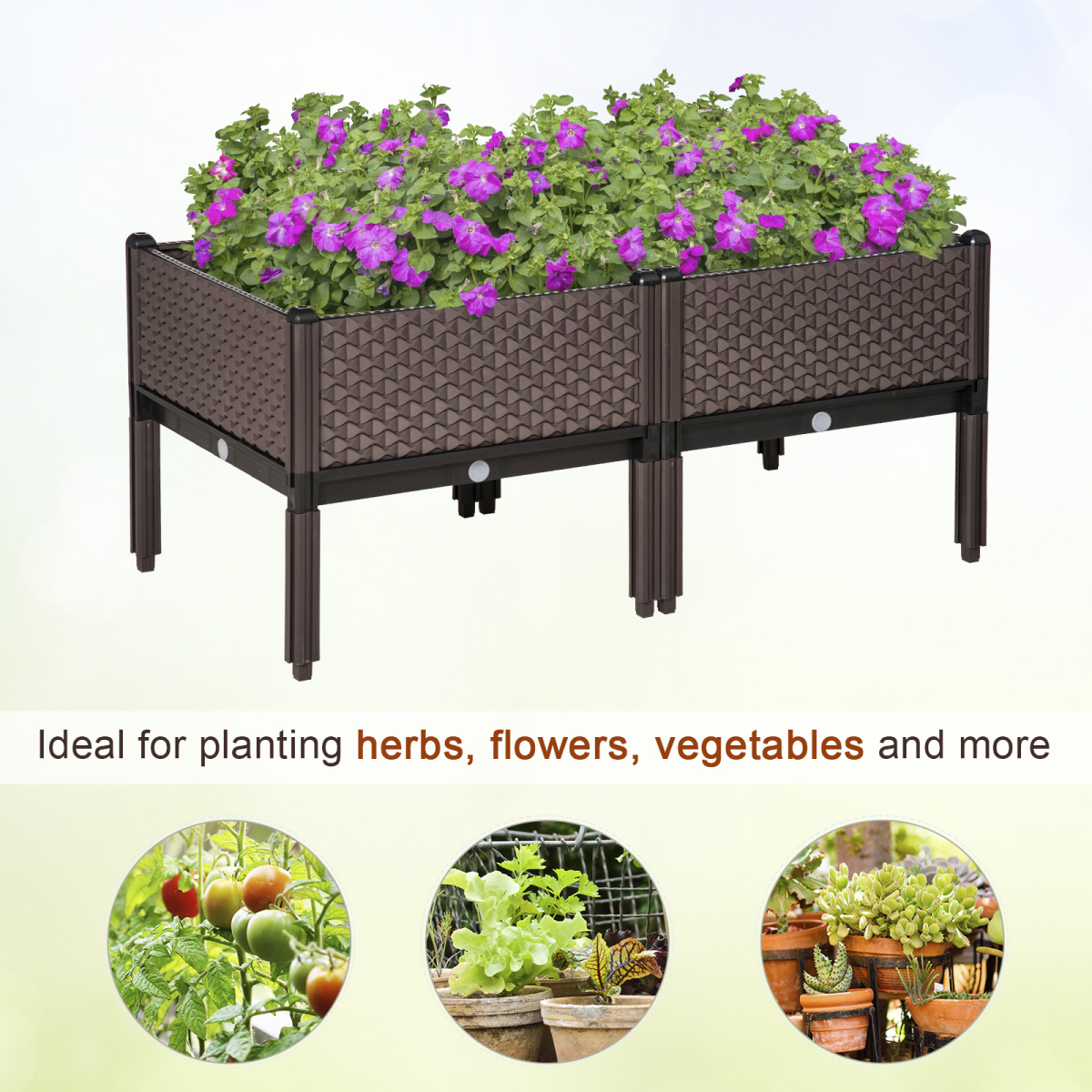 Outsunny Set of 2 Raised Garden Bed Elevated Planter Box for Flower, Vegetables