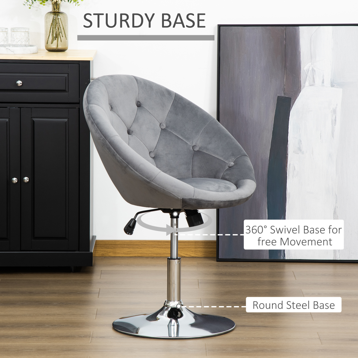 Swivel Dining Height Bar Stool Adjustable Armless Tub Chair Grey