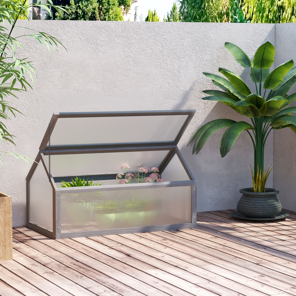 Wooden Cold Frame Greenhouse Garden Portable Raised Planter