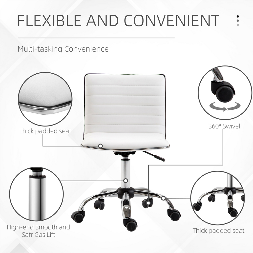 Armless Mid-Back Adjustable Office Chair 360 Swivel Ergonomic White HOMCOM