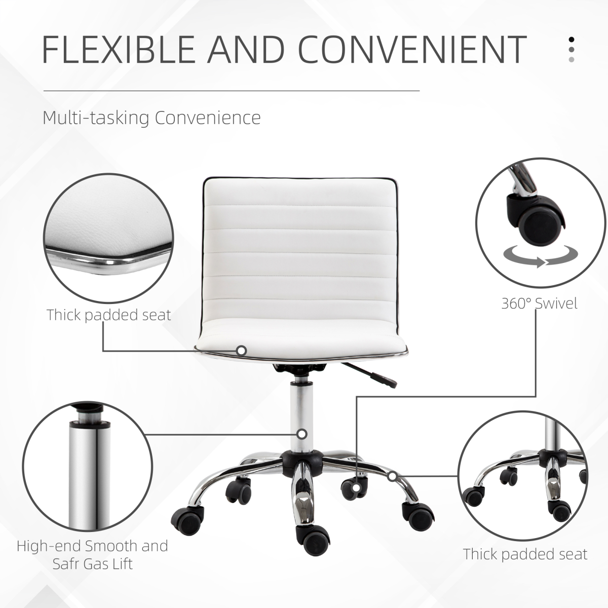 Armless Mid-Back Adjustable Office Chair 360 Swivel Ergonomic White HOMCOM