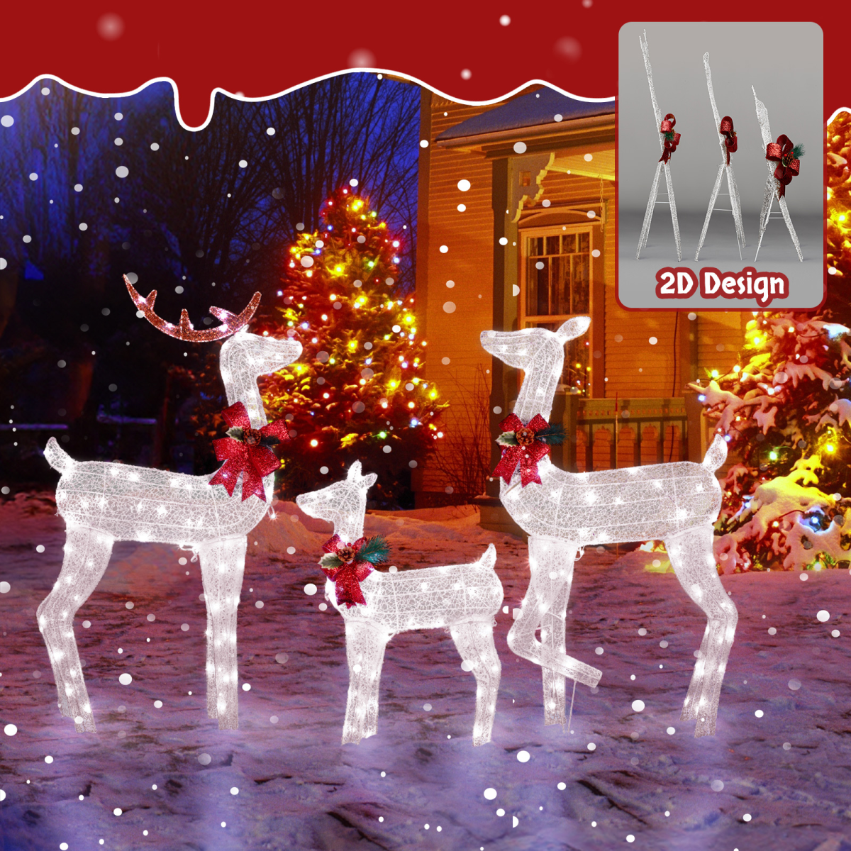 3-Piece Lighted Christmas Reindeer Family Set Outdoor Decorations